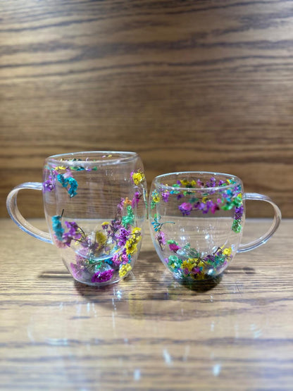 DOUBLE WALL GLASS COFFEE MUGS FLOWER PATTER 250 ML - TDL HOUSEHOLD