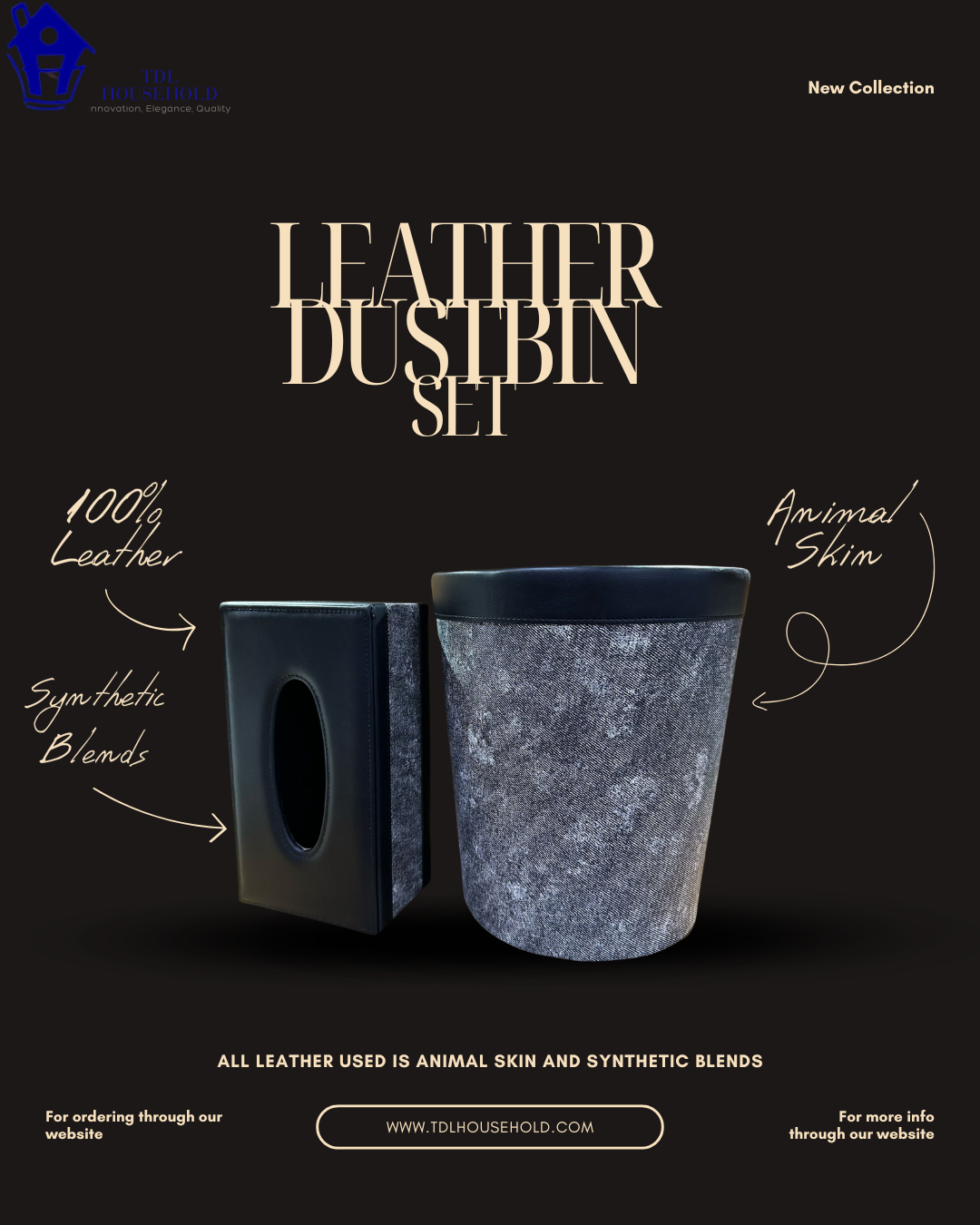 Elegant Faux Leather Tissue & Dustbin Set