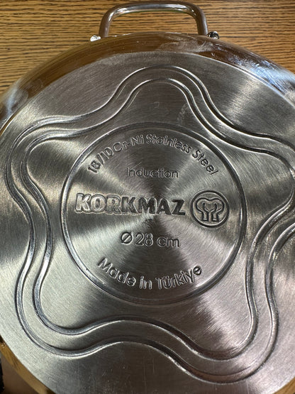 KORKMAZ PERLA Wok With Glass Lid 28 x 8.5 cm - TDL HOUSEHOLD