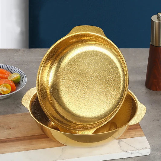 GOLDEN BOWL WITH TEXTURE 28 CM - TDL HOUSEHOLD