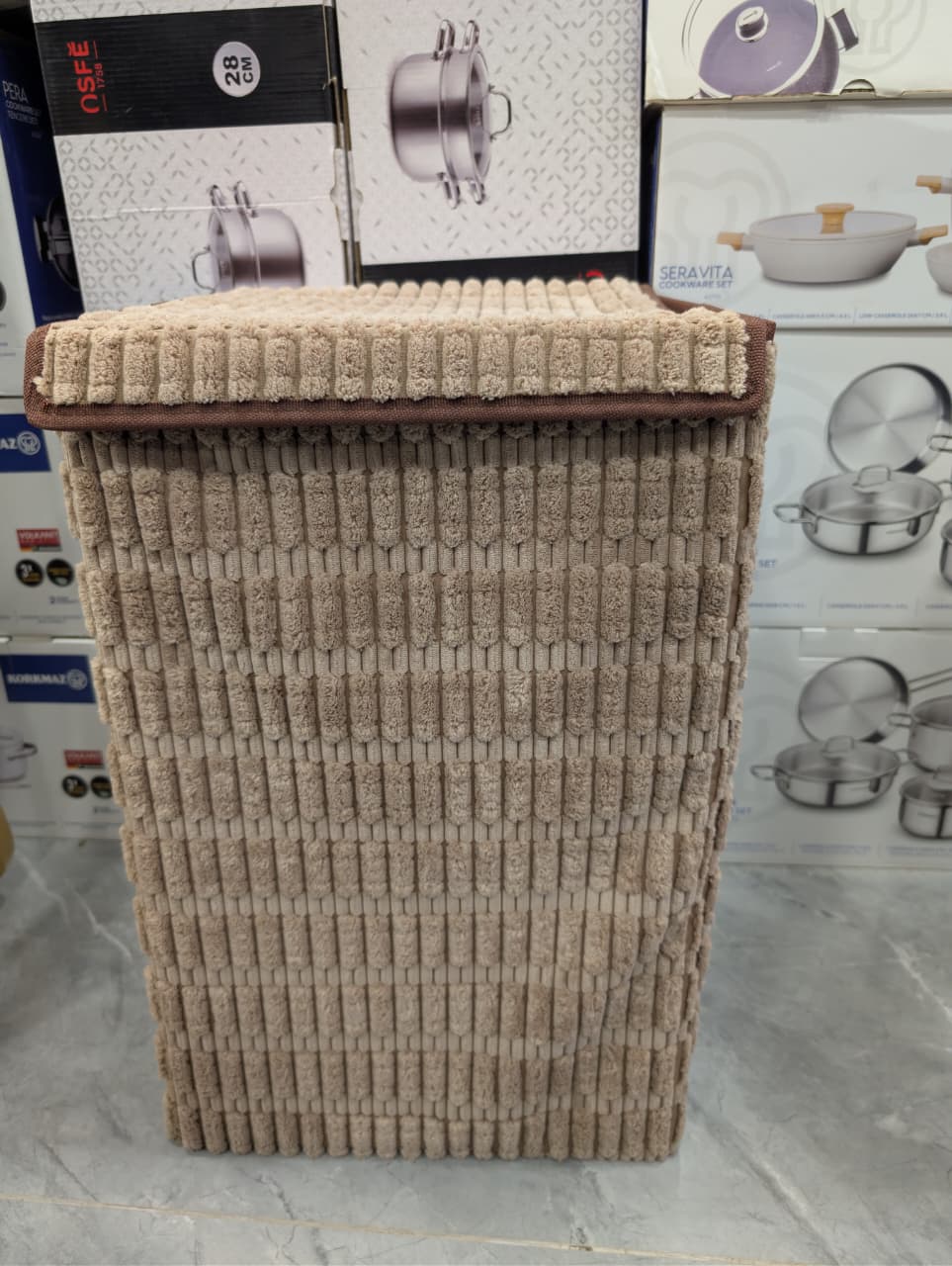 Premium Foldable Fabric Laundry Basket with Wooden Stand – Soft Textured Hamper - TDL HOUSEHOLD