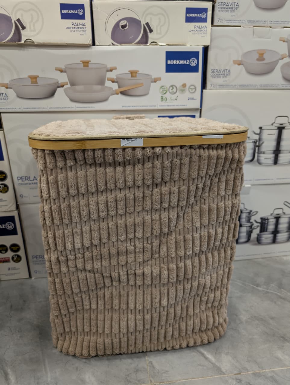 Premium Foldable Fabric Laundry Basket with Wooden Stand – Soft Textured Hamper - TDL HOUSEHOLD