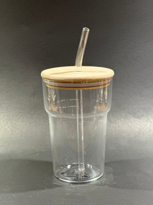 ICE TEA GLASS WITH STRAW BIG WITH LID