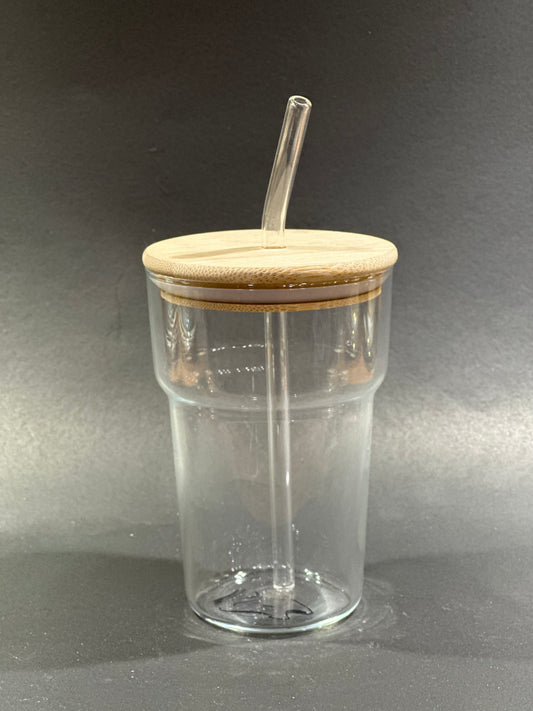 ICE TEA GLASS WITH STRAW BIG WITH LID