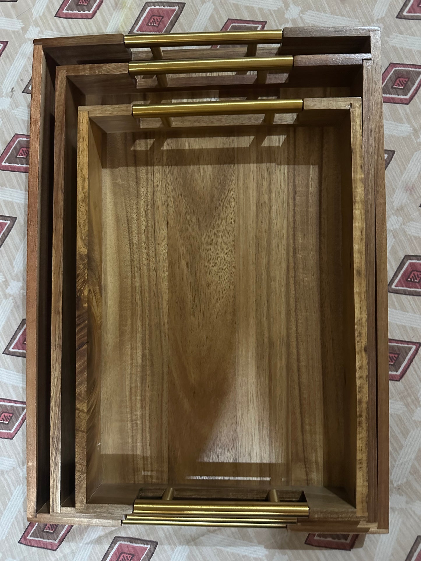 Wooden Bamboo Serving Tray With Golden Handles