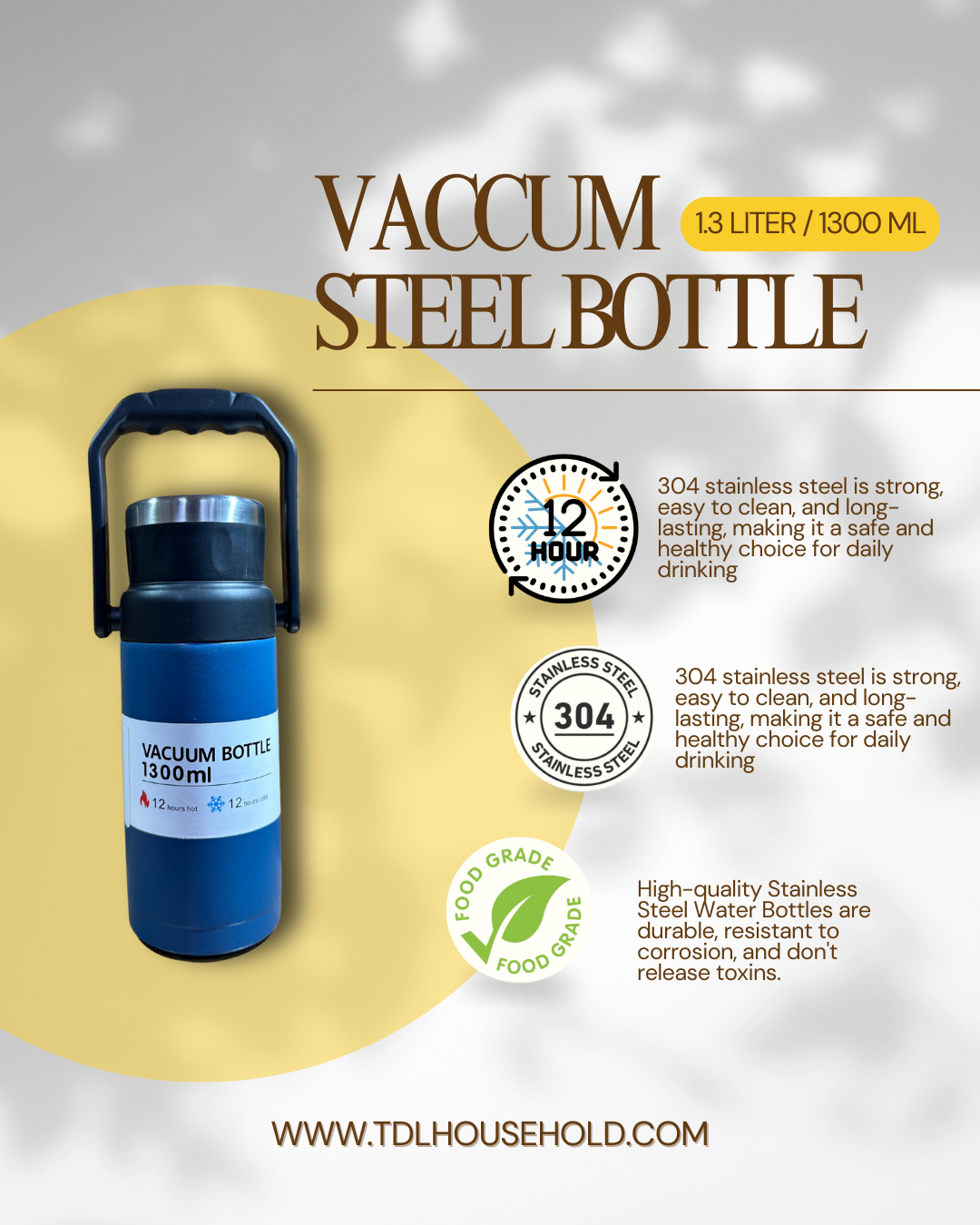 1300ml Premium Vacuum Insulated Stainless Steel Bottle