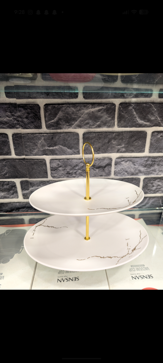 Winsor England Luxury 2-Tier Marble Design Serving Stand - TDL HOUSEHOLD