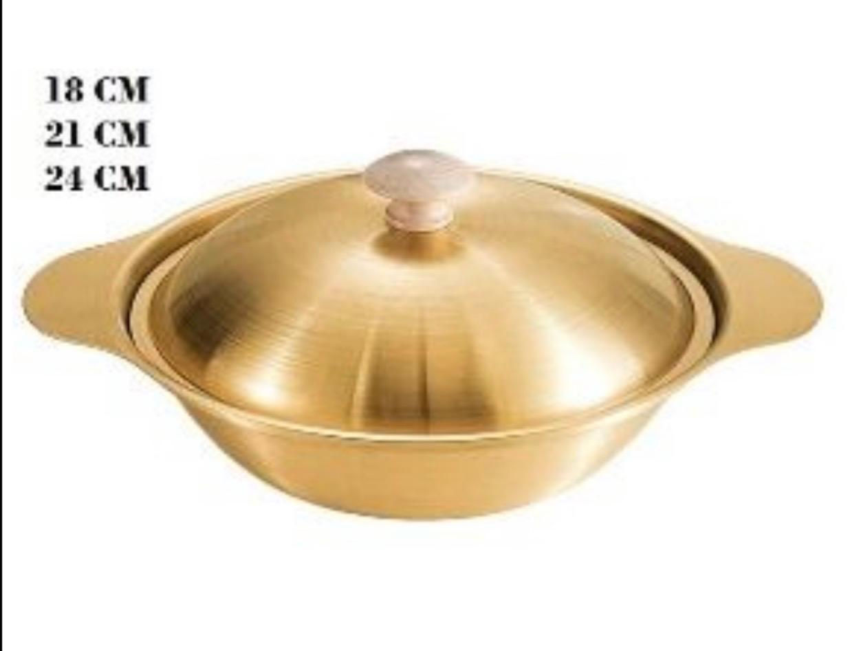 GOLDEN SERVING BOWL WITH WOODEN KNOB - TDL HOUSEHOLD