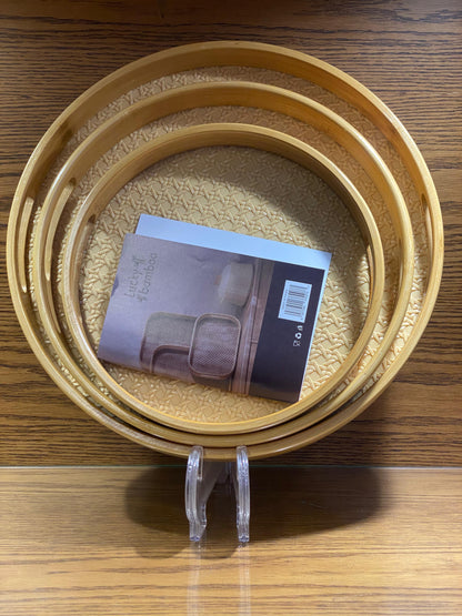Wooden  Serving Tray With Jute Matting - TDL HOUSEHOLD