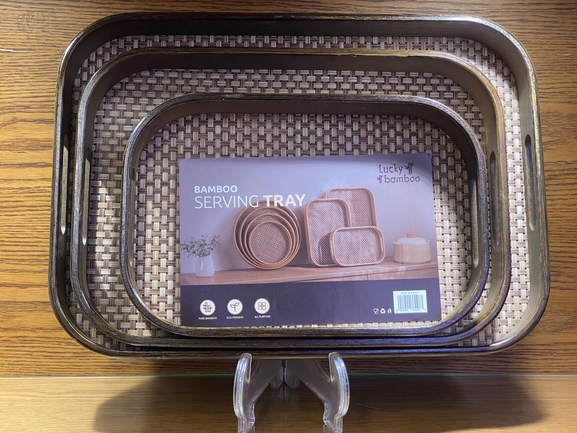 Wooden  Serving Tray With Jute Matting - TDL HOUSEHOLD