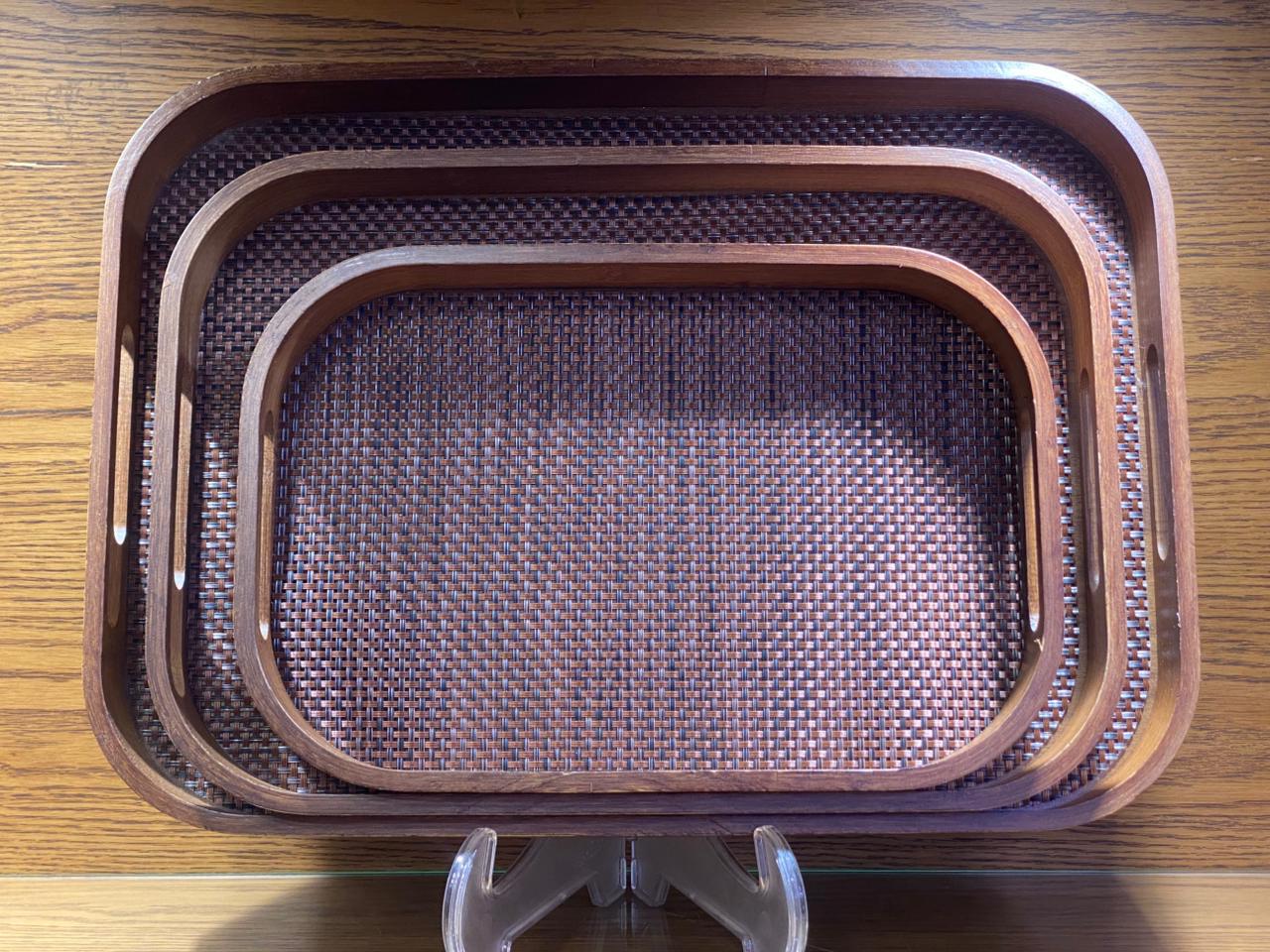 Wooden  Serving Tray With Jute Matting - TDL HOUSEHOLD