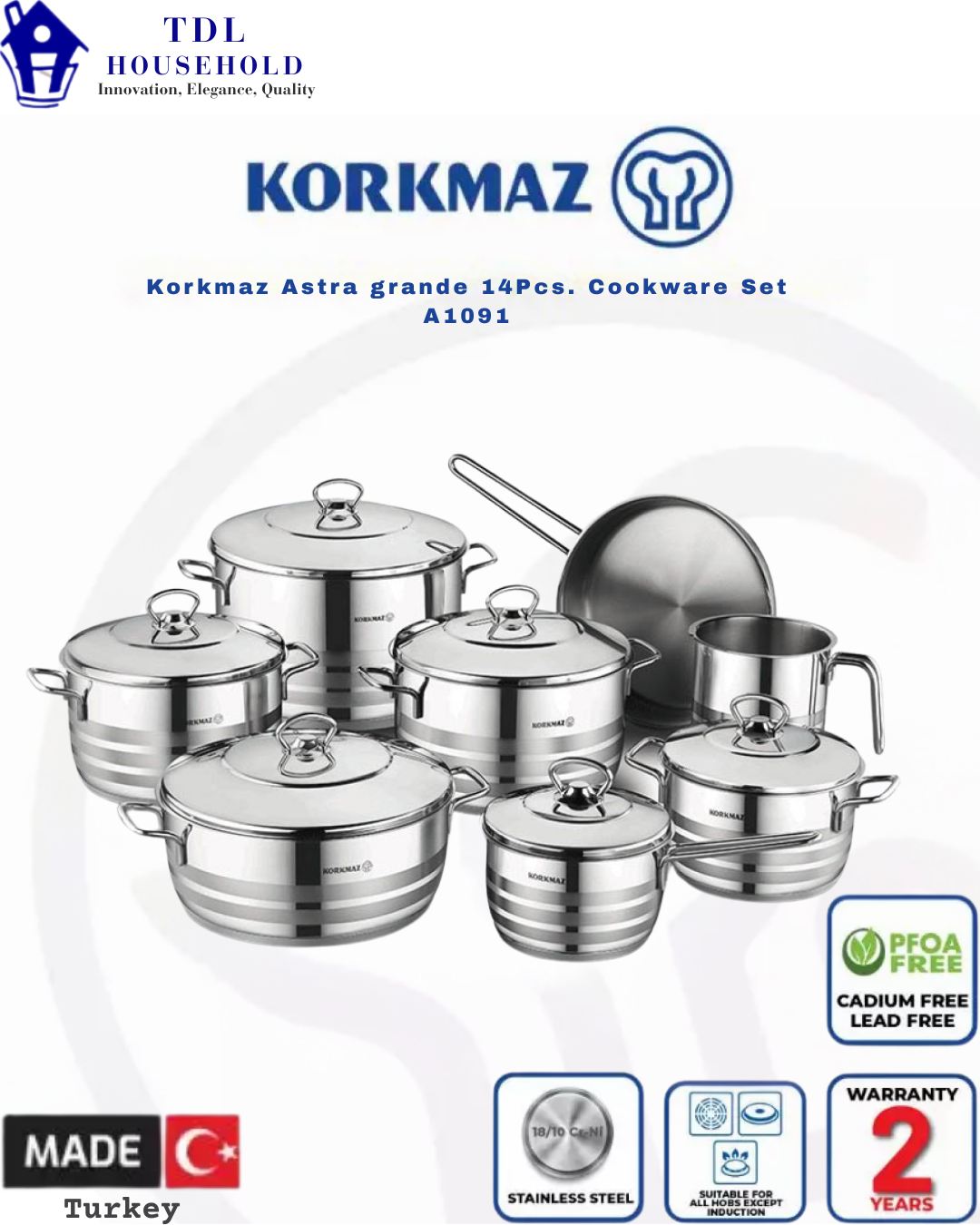 KORKMAZ ASTRA GRANDE Cookware Set 14 Pcs