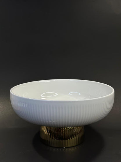 Ceramic Fruit Bowl with Gold Metal Base for Kitchen Counter