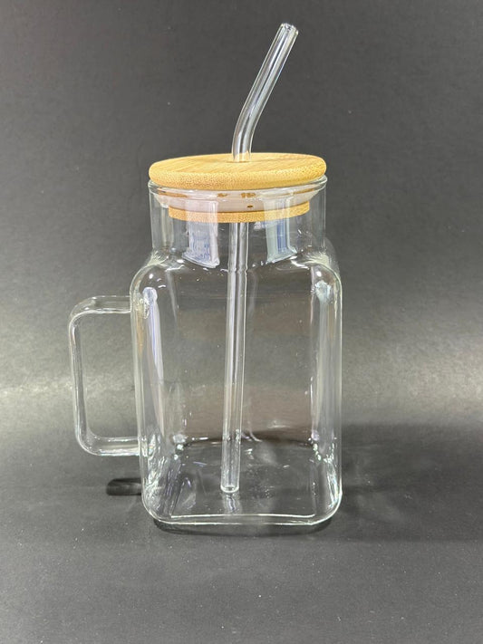 ICE TEA GLASS CLEAR WITH STRAW BIG WITH LID
