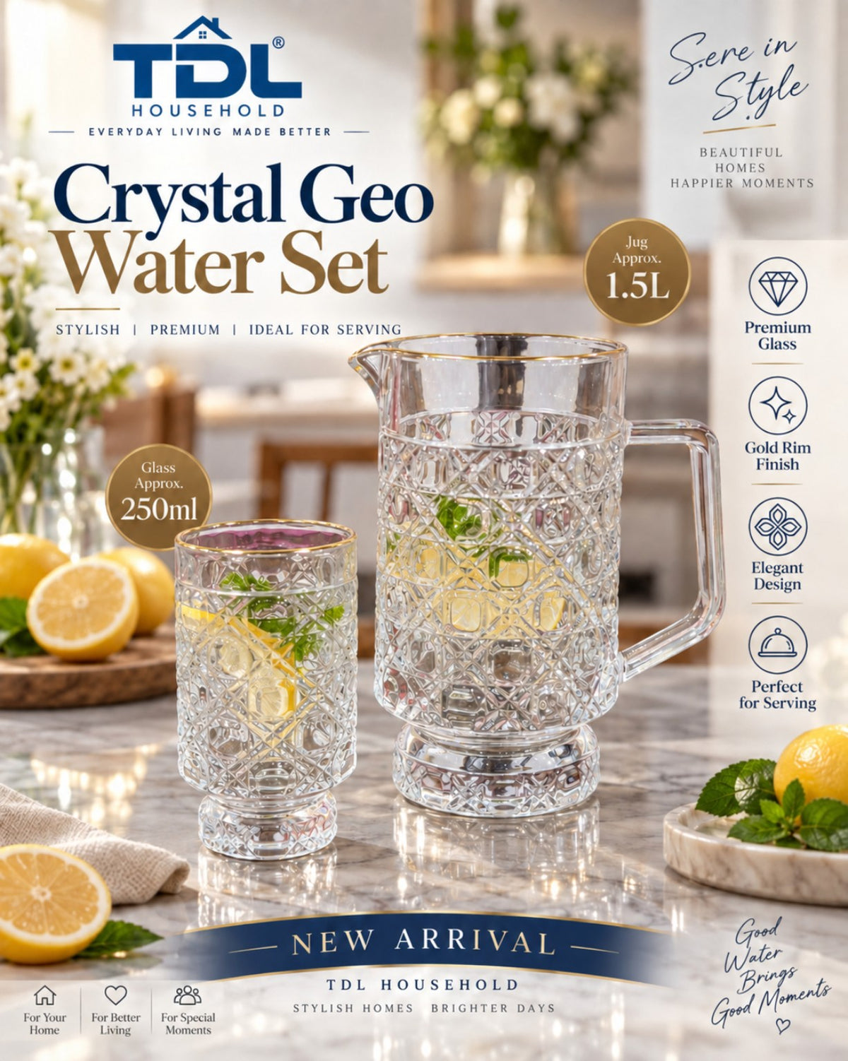 TDL Household Crystal Geo Water Set