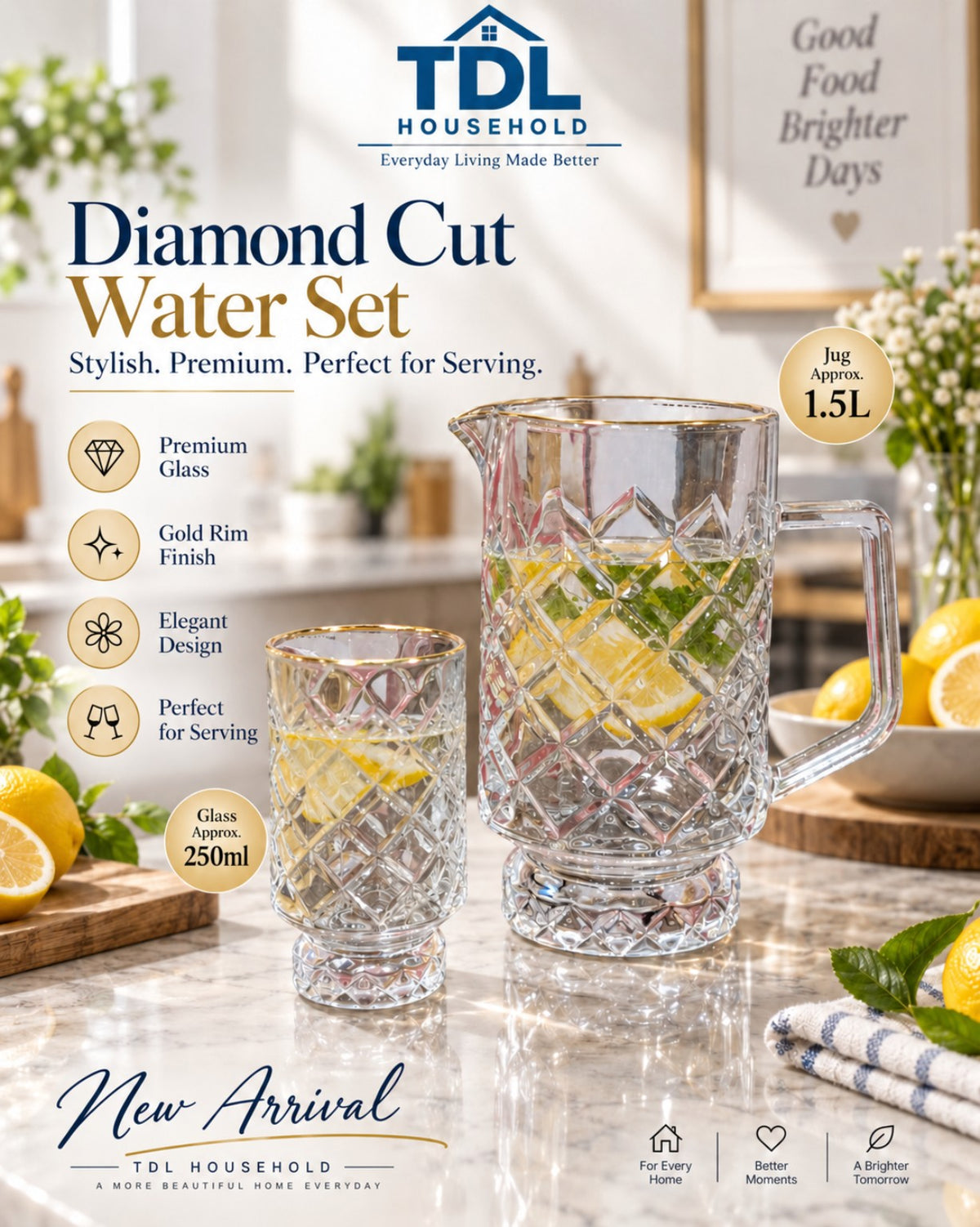 TDL Household Diamond Cut Water Set