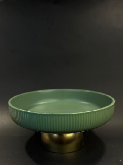Ceramic Fruit Bowl with Gold Metal Base for Kitchen Counter