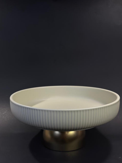 Ceramic Fruit Bowl with Gold Metal Base for Kitchen Counter