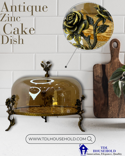 ANTIQUE ZINC CAKE DISH