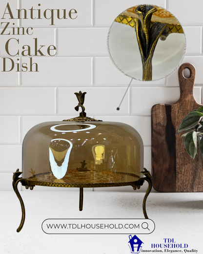 ANTIQUE ZINC CAKE DISH