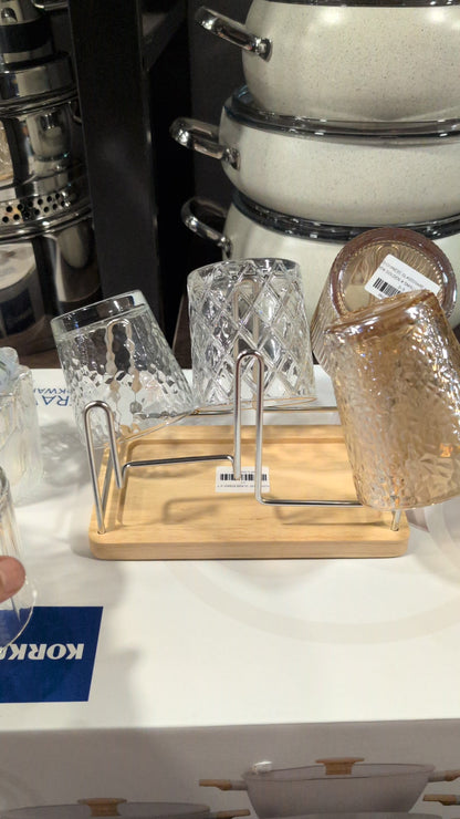Elegant Glass Cup Drying Stand with Wooden Base