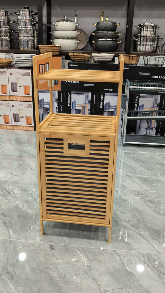 3-Tier Bamboo Storage Rack with Removable Laundry Bin