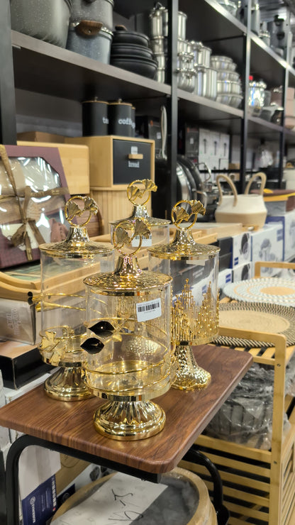 Luxury Gold Decorative Glass Jar with Lid – 2 Designs | 2 Sizes Available