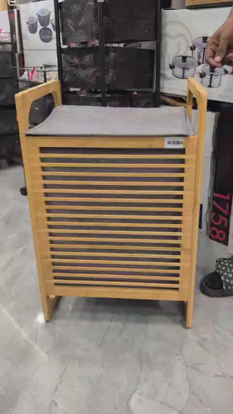 Bamboo Laundry Hamper with Lid & Fabric Liner