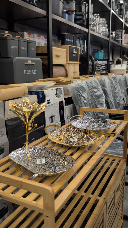 Luxury Gold & Silver Textured Serving Tray Set – 3 Unique Designs