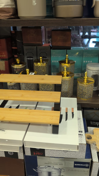 3-Tier Bamboo Serving & Display Stand with Metal Frame