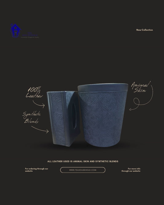 Elegant Faux Leather Tissue & Dustbin Set