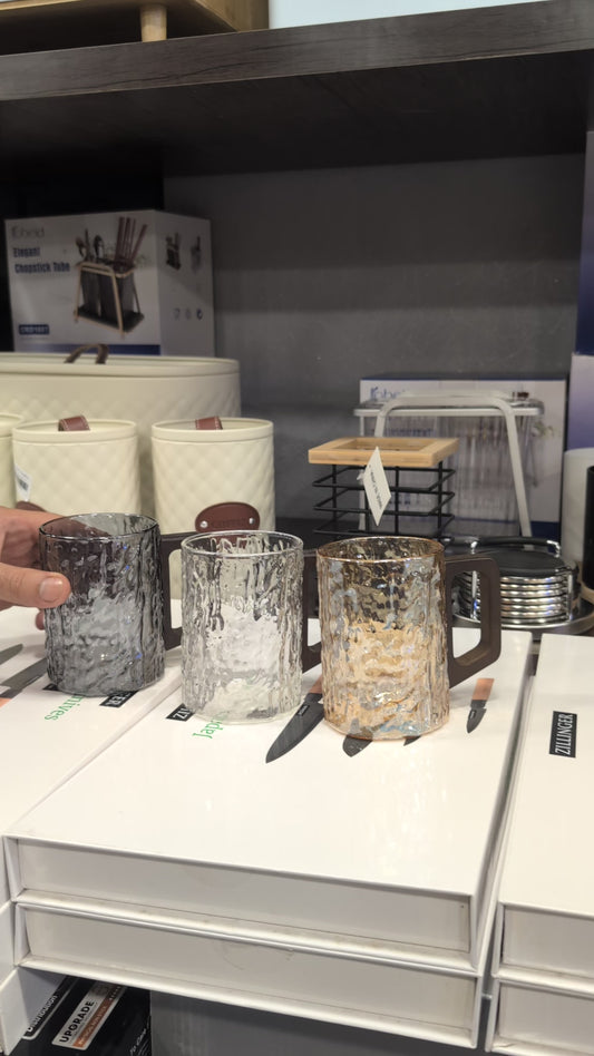 Premium Textured Glass Mug Set – Stylish Hammered Design