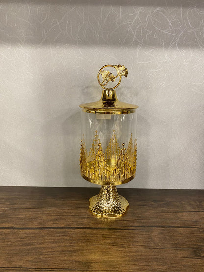 Luxury Gold Decorative Glass Jar with Lid – 2 Designs | 2 Sizes Available - TDL HOUSEHOLD