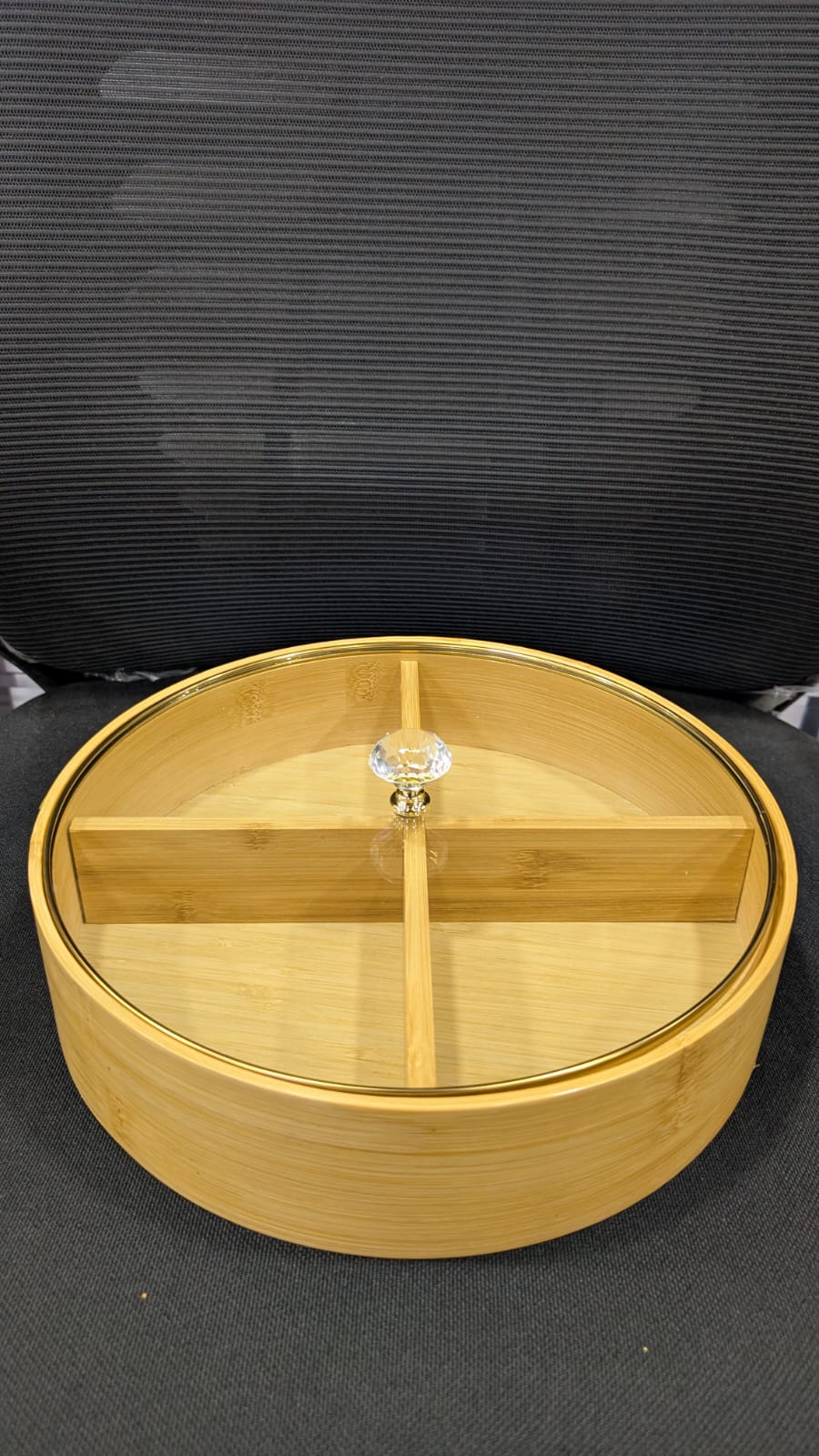 4 Compartment Divided Dry fruits Snacks Tray with Gold-Rimmed Glass Lid - TDL HOUSEHOLD