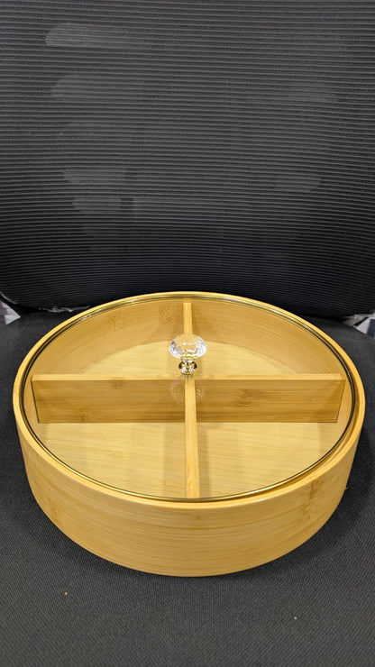 4 Compartment Divided Dry fruits Snacks Tray with Gold-Rimmed Glass Lid - TDL HOUSEHOLD