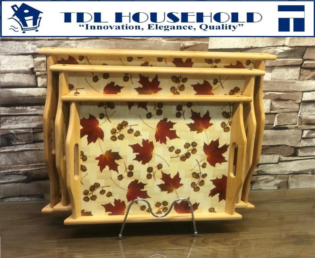 3 PCS WOODEN TRAY SET PRINTED