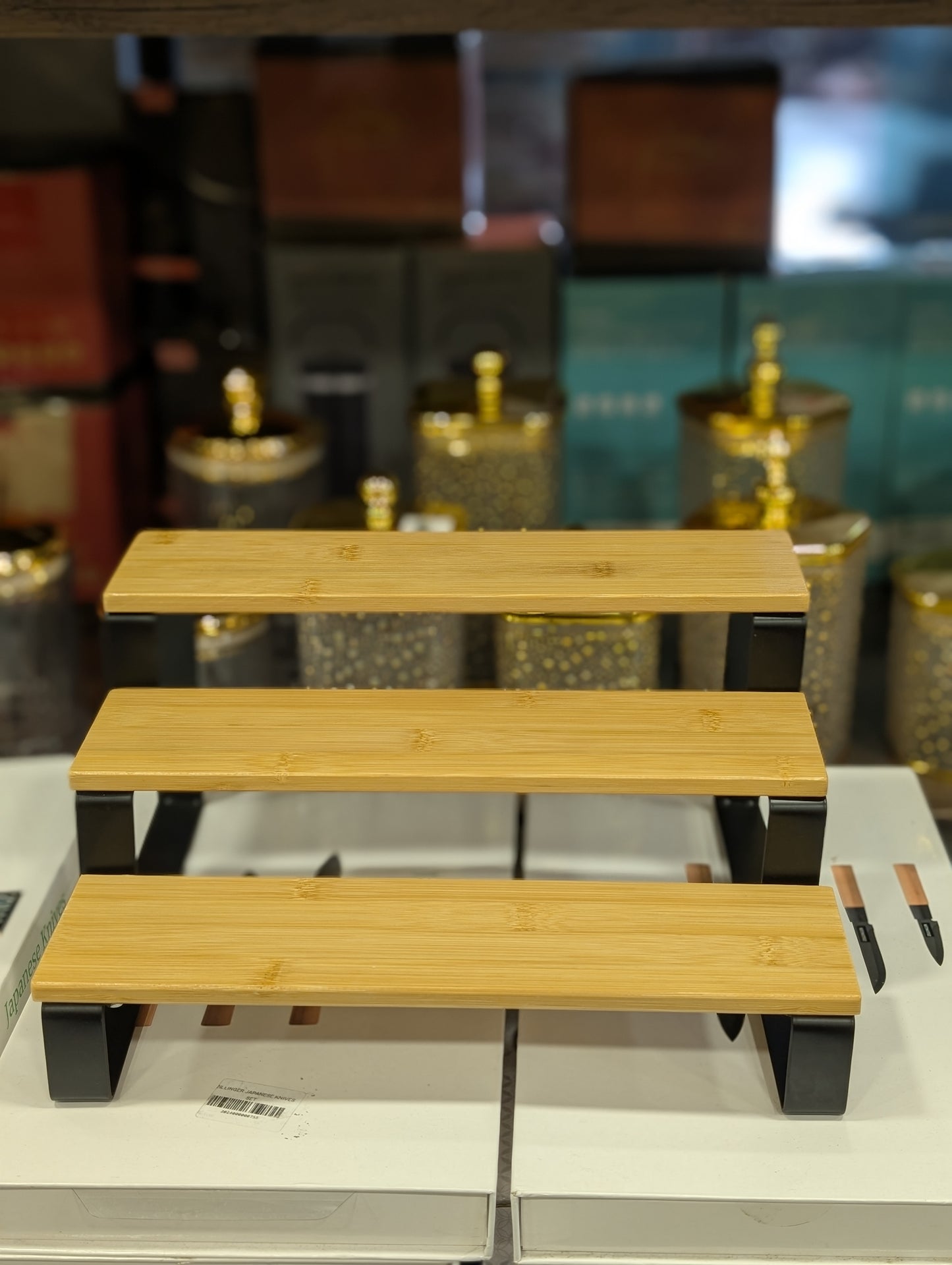 3-Tier Bamboo Serving & Display Stand with Metal Frame - TDL HOUSEHOLD