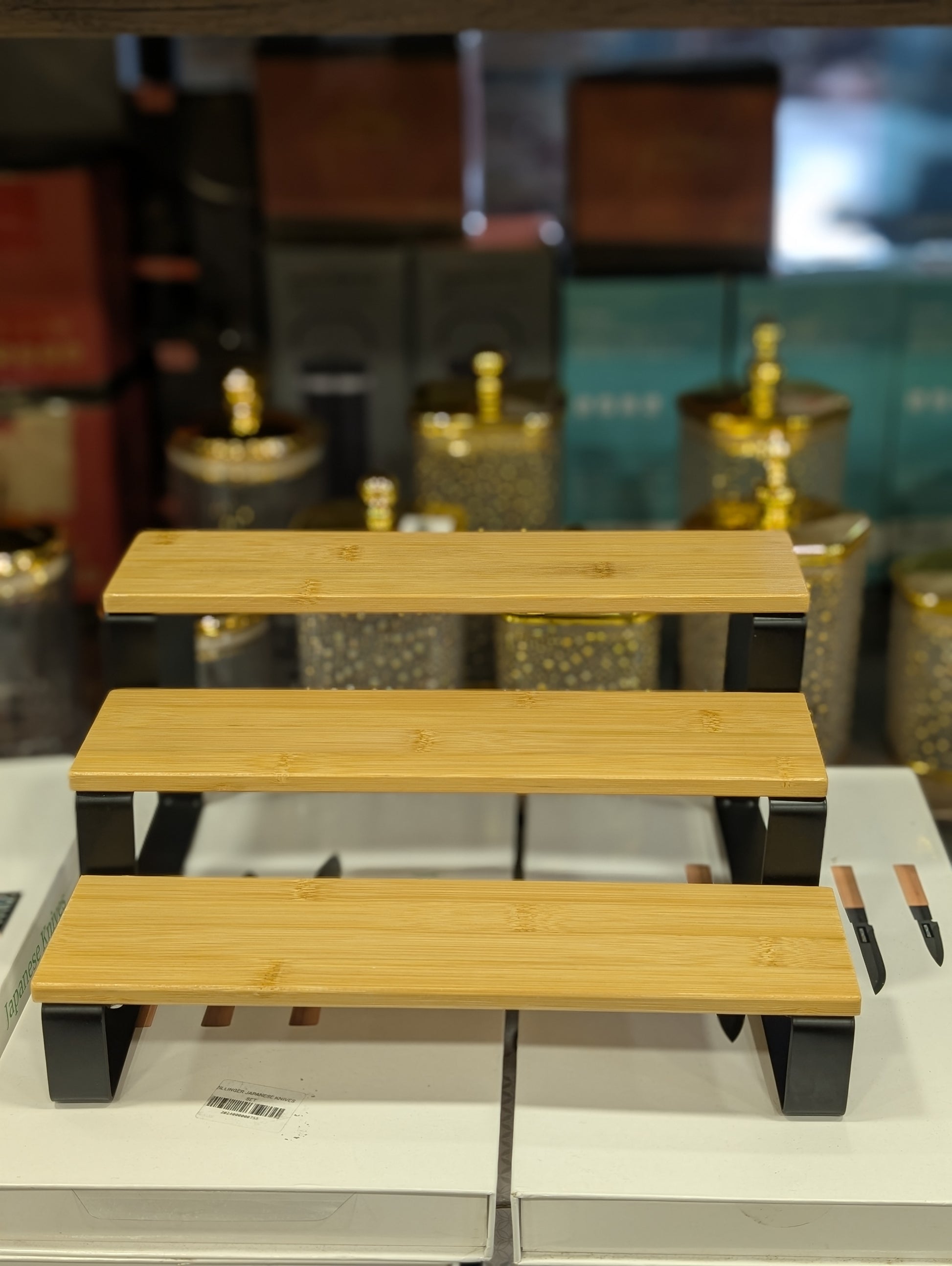 3-Tier Bamboo Serving & Display Stand with Metal Frame - TDL HOUSEHOLD